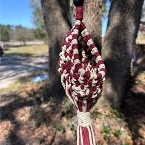 Elegant Red and Cream Macramé Wall Hanging